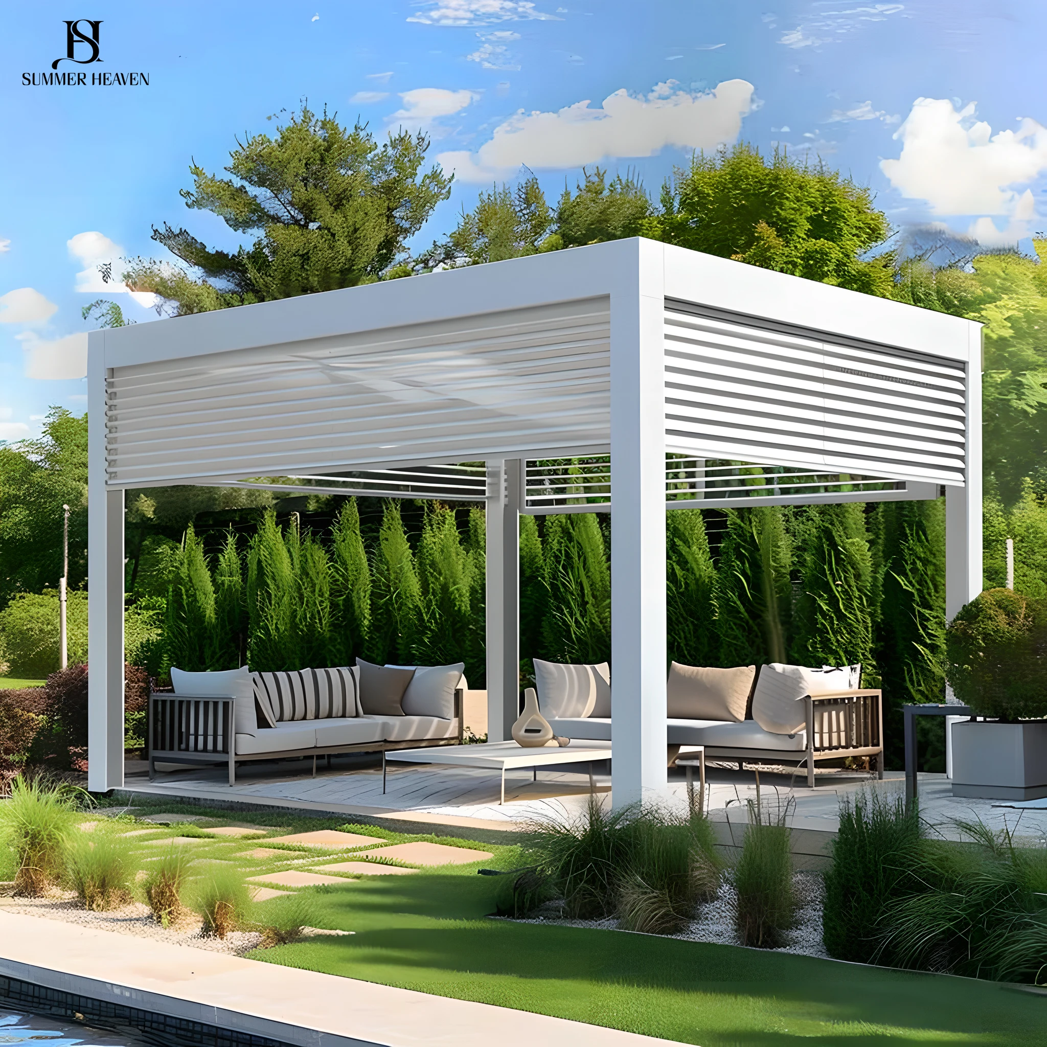 High-quality Customized size electric aluminum pavilion outdoor blinds rooftop garden pavilion for sale
