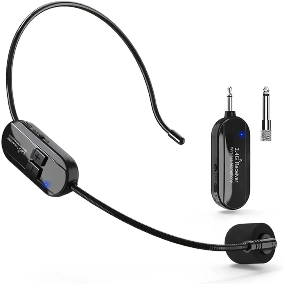 2.4G Professional Long Range Wireless Headset Cordless Microphones for Church Performances or Journalist Teachers News Reporter