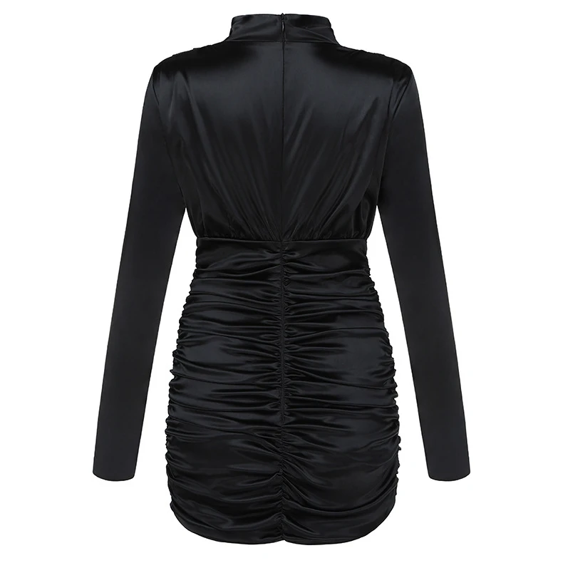 Female Slim Long Sleeve Party Dress Sexy Fashion Black Round Neck Short Skirt