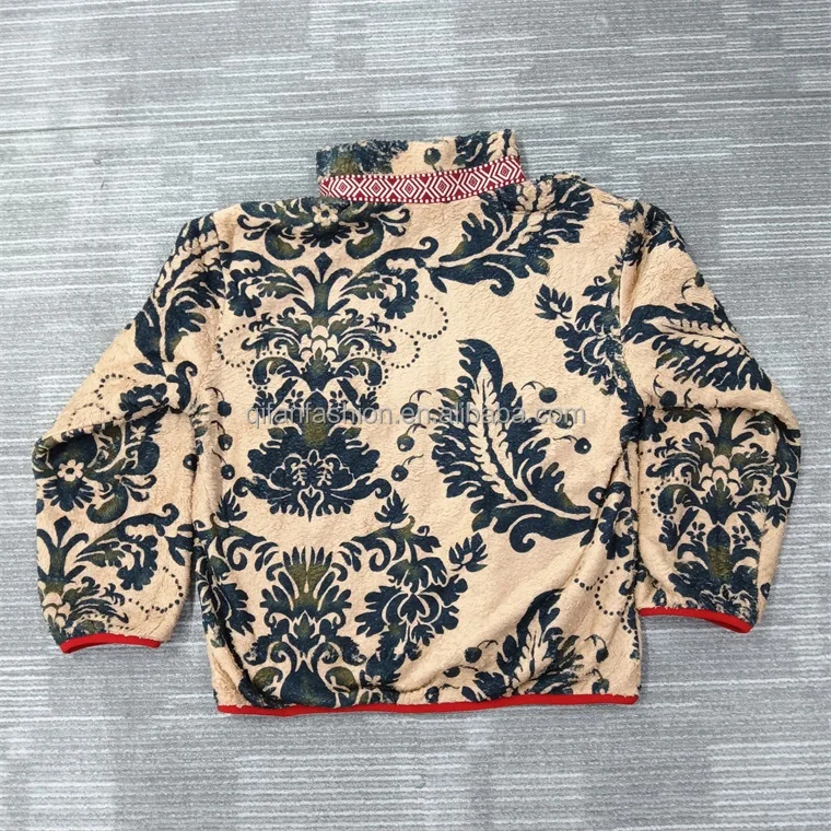 Custom High Collar Full Printing Fully Sherpa Fleece Shearling Jacket for Winter