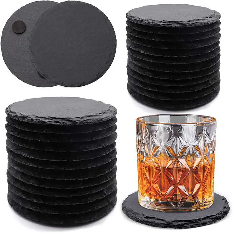 Hot Selling Marble Acrylic Rock Coaster Round Square Slate Coasters For Glasses Cups Slate Coasters For Laser Engraving