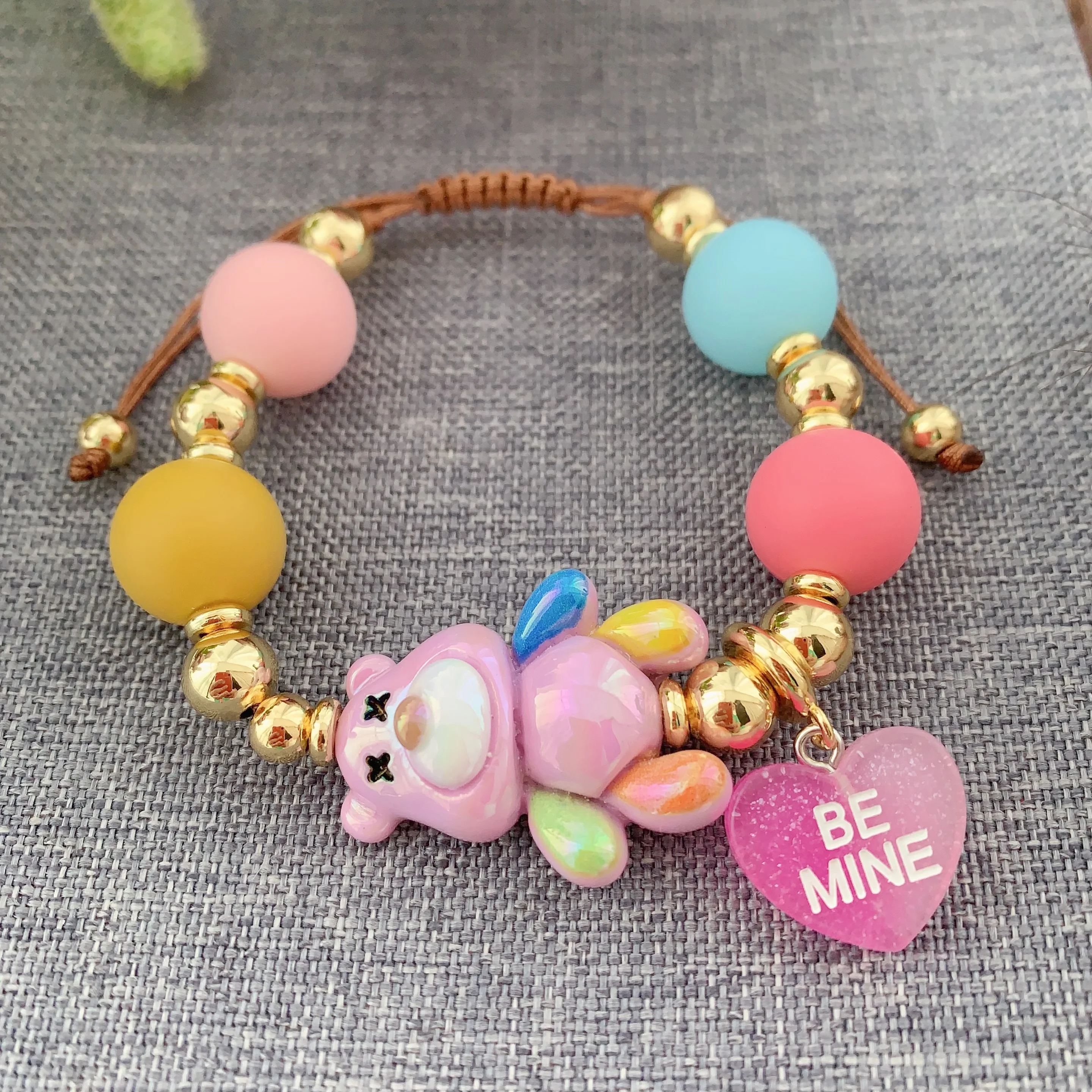 LS-L3498 Fashion colorful bear bracelet women girl jelly heart bracelets hug me,be mine, gold bead bracelets