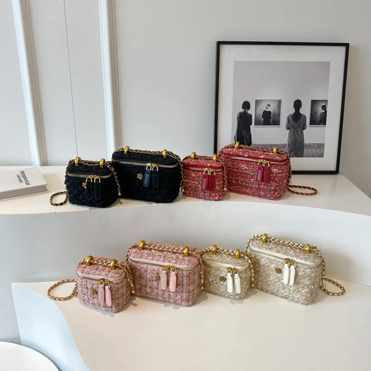 CPC Tweed Bags New Fashion Ladies Small Handbags Luxury Brand Designer Chains Plaid Shoulder Bag for Women Mobile Phone