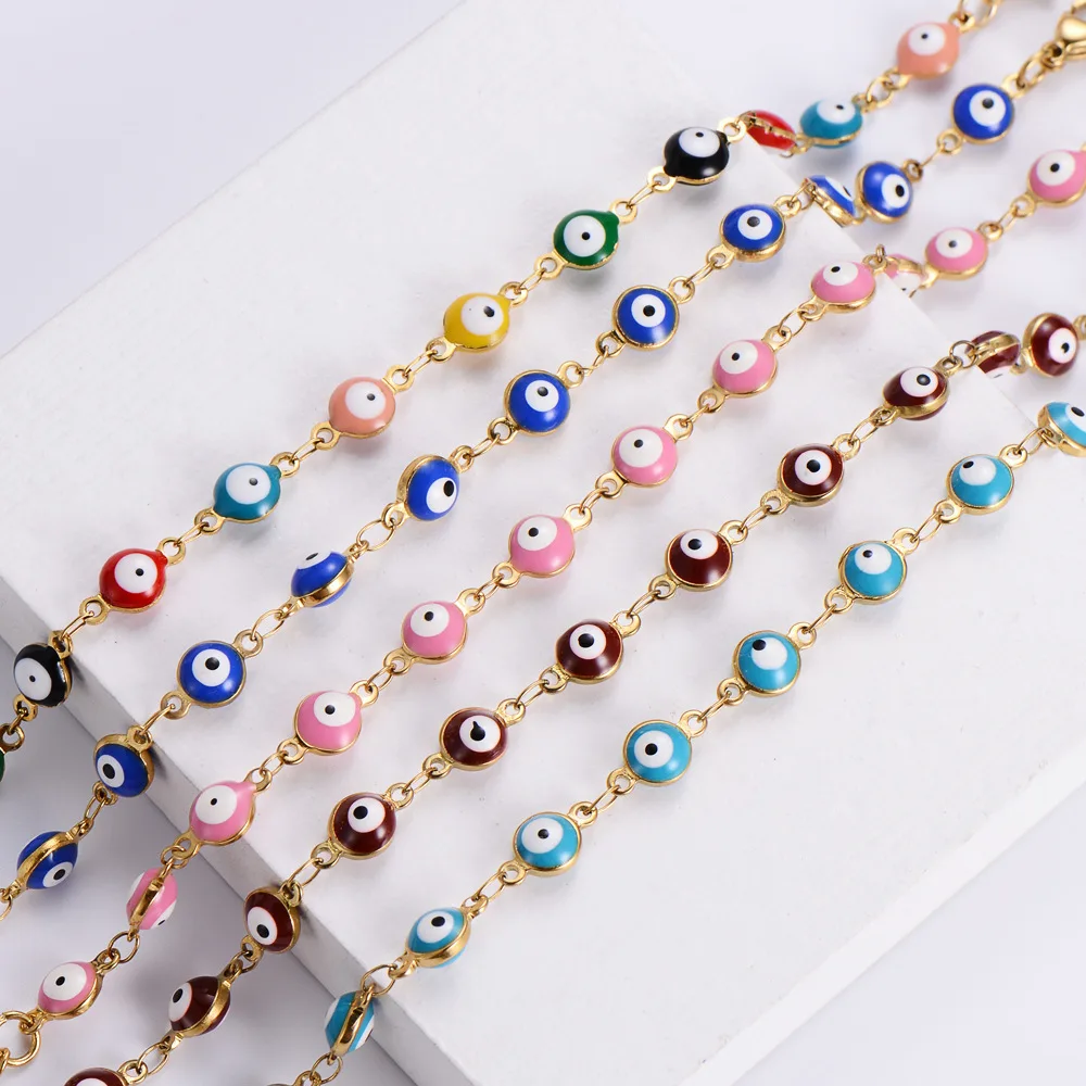Hot Sale Custom High Quality Stainless Steel 18K Gold Plated Colorful Luxury Turkey evil eyes Bracelet Cute Eyes Bracelet