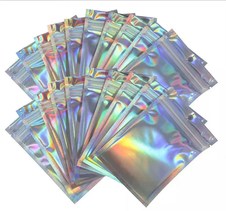 Laser Bag One Side Transparent Holographic Ziplock Packaging Small Zipper Lock Mylar Hologram Bags