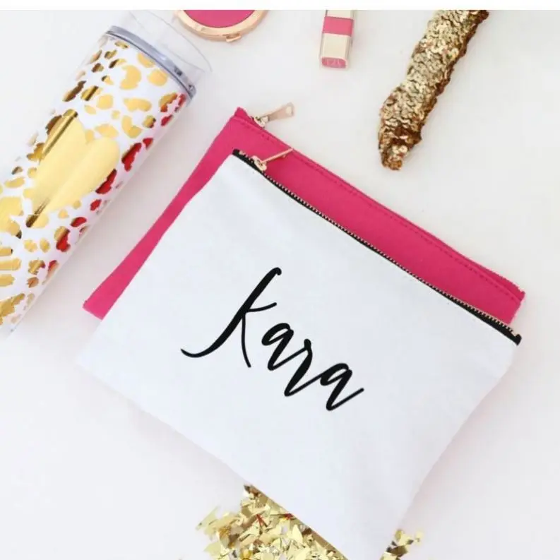 Custom Cosmetic Bag Best Friend Gift Bridesmaid Gift Canvas Makeup Brush Beauty Bag with custom zippo