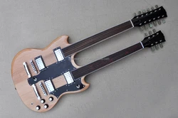 Flyoung Natural wood color Cheap Price Double Neck 6 + 12 Strings Electric Guitar Fretless Guitar