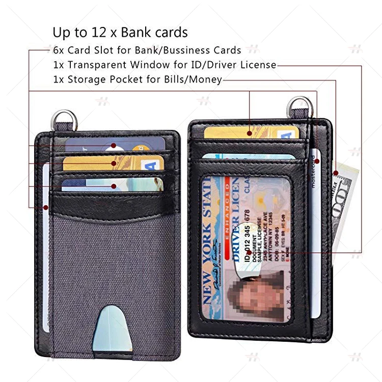 Slim Minimalist RFID Blocking Key Ring Front Pocket Leather Men Wallet Credit Card Holder
