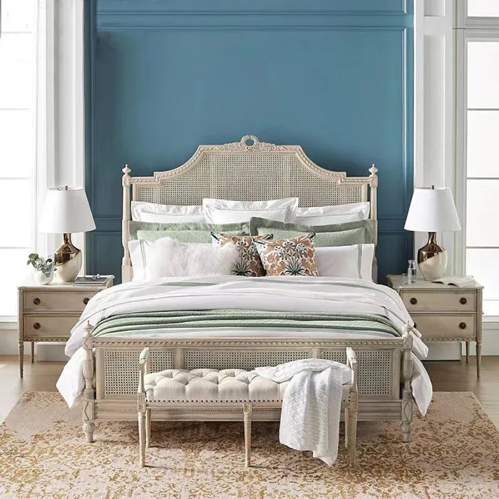 Custom French antiqued solid wood storage bed side table nightstands bedroom furniture