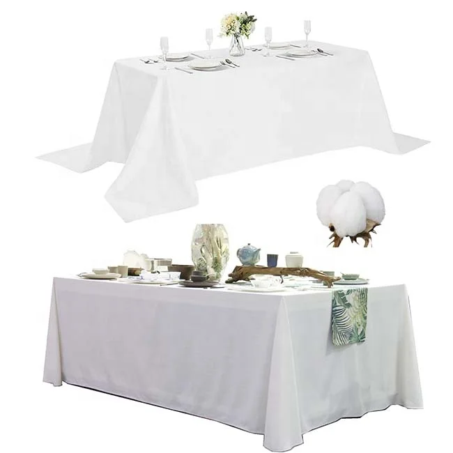 Custom wrinkle durable premium banquet meting rectangular 4ft 6ft 8ft table cloth with organic pure cotton texture feeling soft