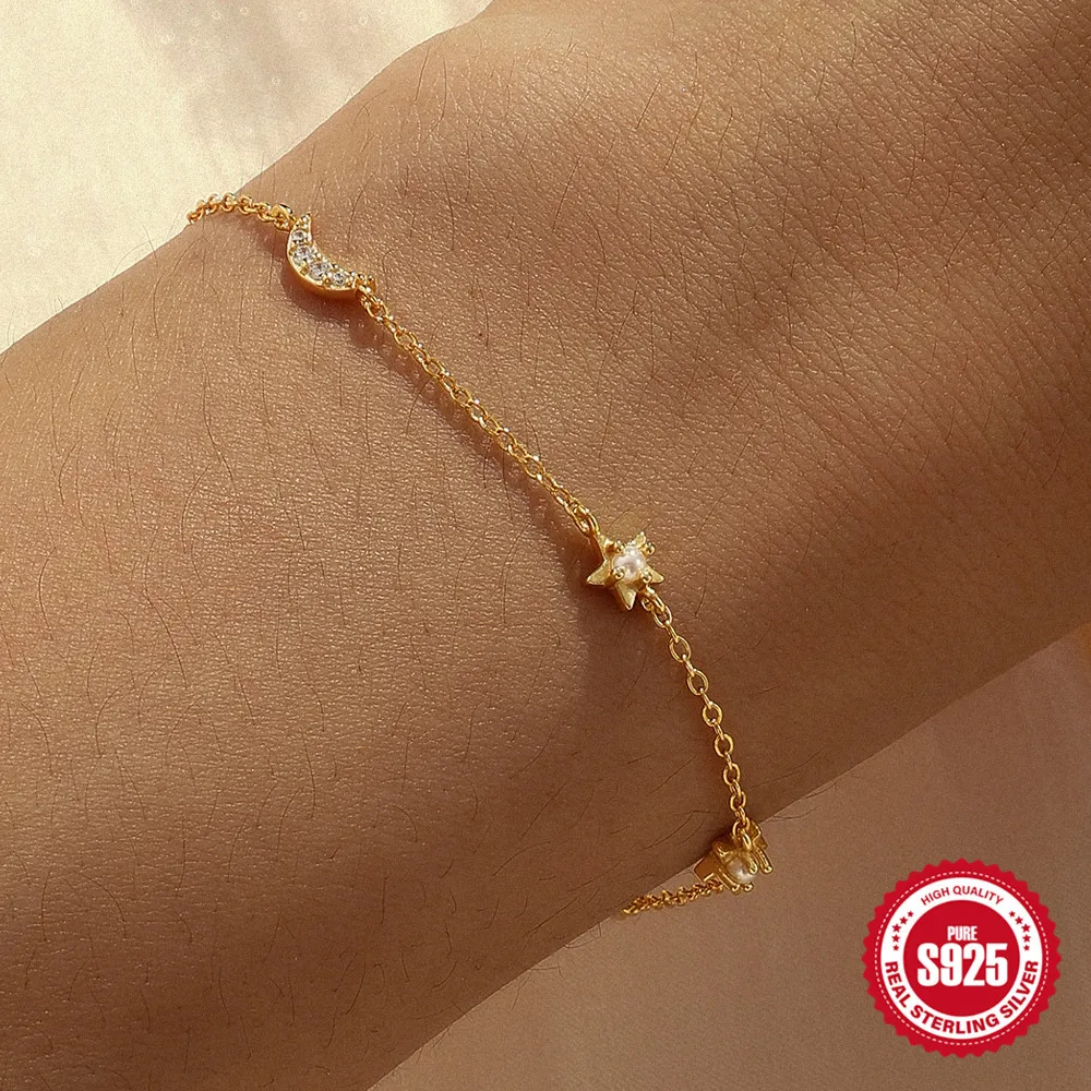 Carline Silver 925 Bracelet Gold Filled Bangles Korean Bracelets Pearl Bracelets Women Moon And Star Zirconia Jewelry Women