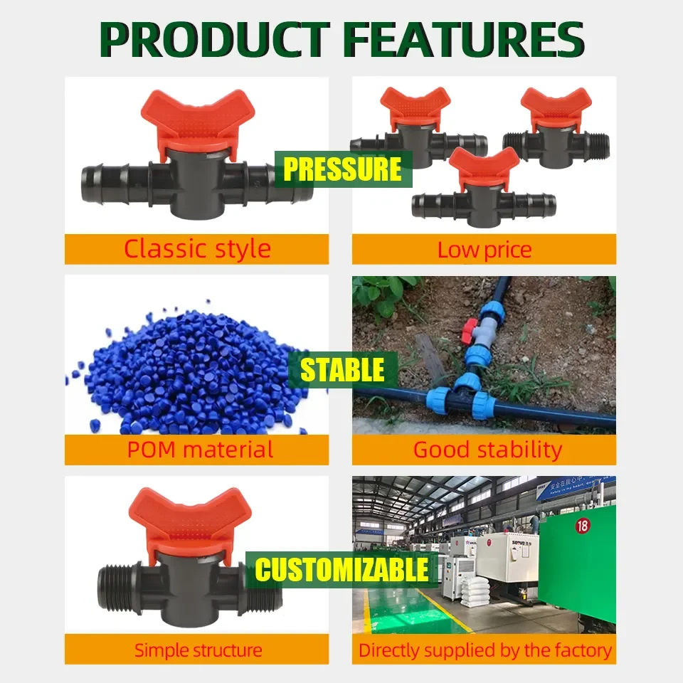 POM material 16mm 20mm Plastic Mini Valve Start-up Off-Taker Connector for Irrigation Hose Pipe