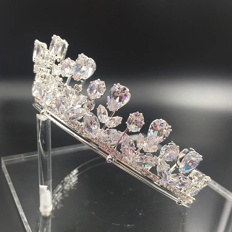 Queen Princess Cubic Zincon Bridal Flower Crown Tiara Vners Fashion Jewelry Copper Wedding Hair Crowns For Women BC3356