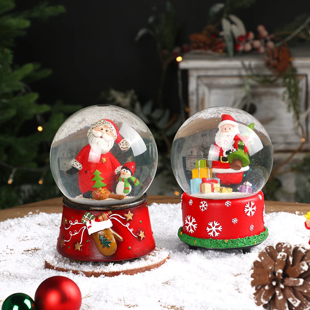 Custom 10*10*12.5CM Resin Ball Snow Globe Water Globe Blowing Snow xmas Christmas table decoration Snow Globe With Music