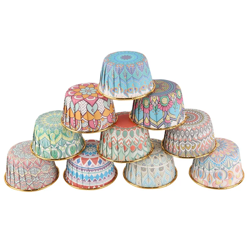 boho style Round Baking paper Cup -  Disposable Thickened baking  paper cup  Baking Supplies  for Wedding Birthday  and Party
