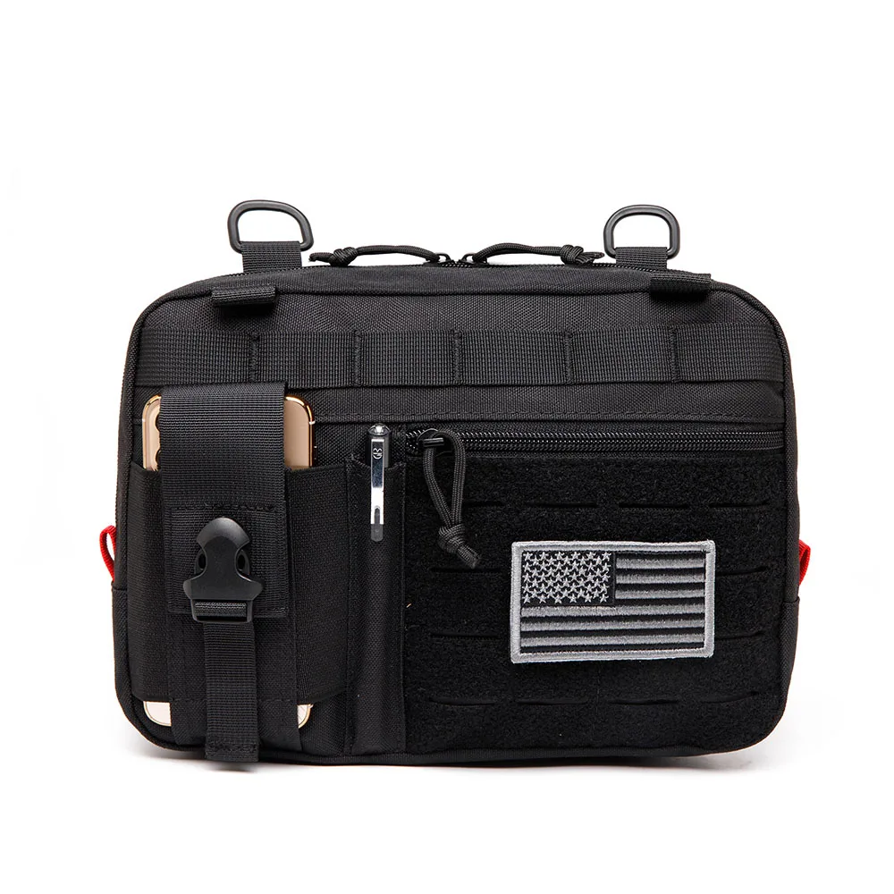 Tactical Admin Pouch of Laser Cutting Loop Edc Emt Utility Pouch Large Capacity Organizer with Us Patch Tactical Molle Waist Bag