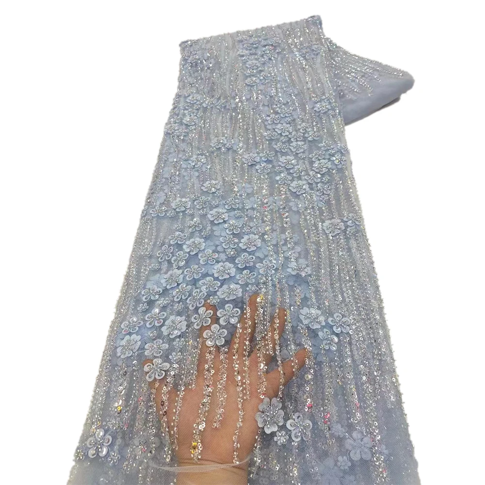 NI.AI New High Quality Sequence Lace Bridal Sequin Beads Wedding Lace Fabric Beaded Lace Fabric for Dress