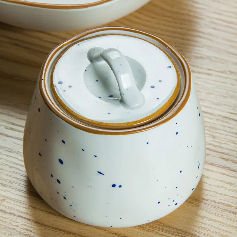 10 oz Milk Sauces Cream Jug and 9 oz Salt Spices Sugar Holder Container Jar with Lid, Ceramic Cream Pitcher and Sugar Bowl Set