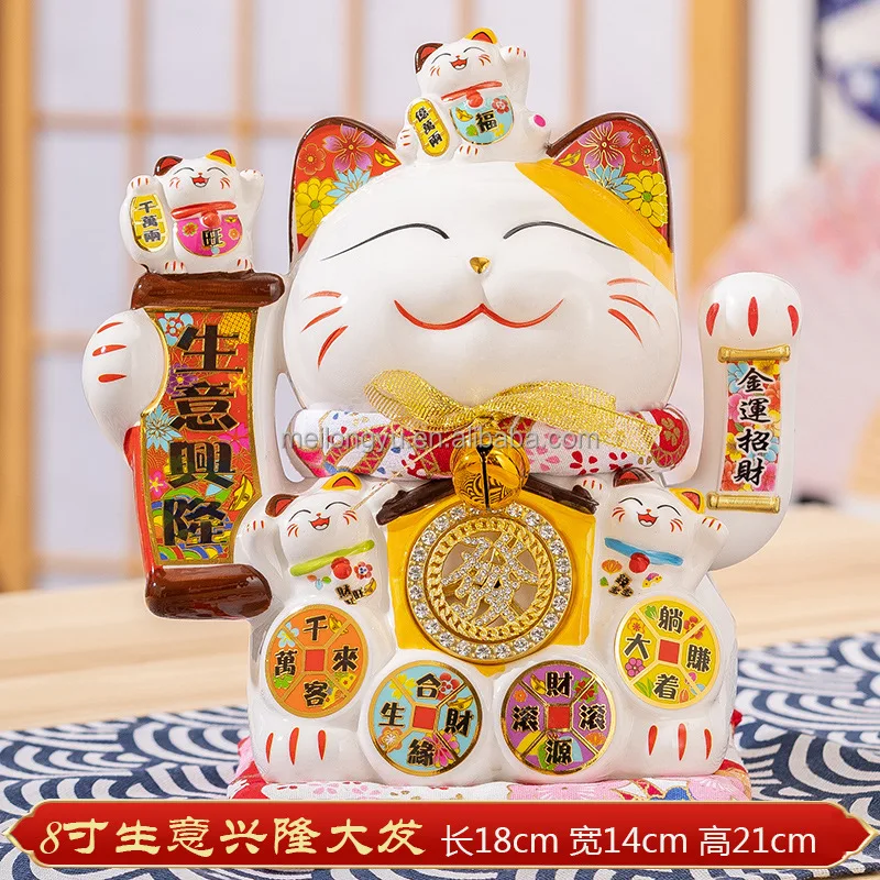 Wholesale Holiday Gifting Fortune Cat Statue Ceramic Figurine Home Decor 8 inches Lucky Cat Maneki Neko