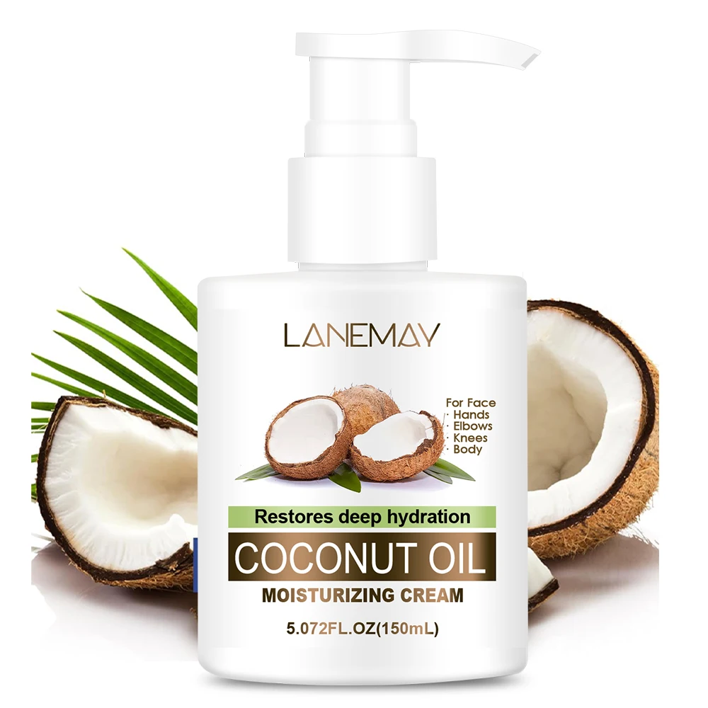 Private Label Plant Vegan Organic Skincare Lotion Non-greasy 100% Natural Coconut Oil Face & Body 2 In 1 Cream For Dry Damaged