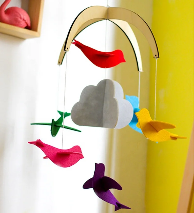 Baby Felt Wool Star Moon Cloud Shape Mobile Nursery Wooden Mobile Decor felt baby mobile for crib Hanging Sensory Toy