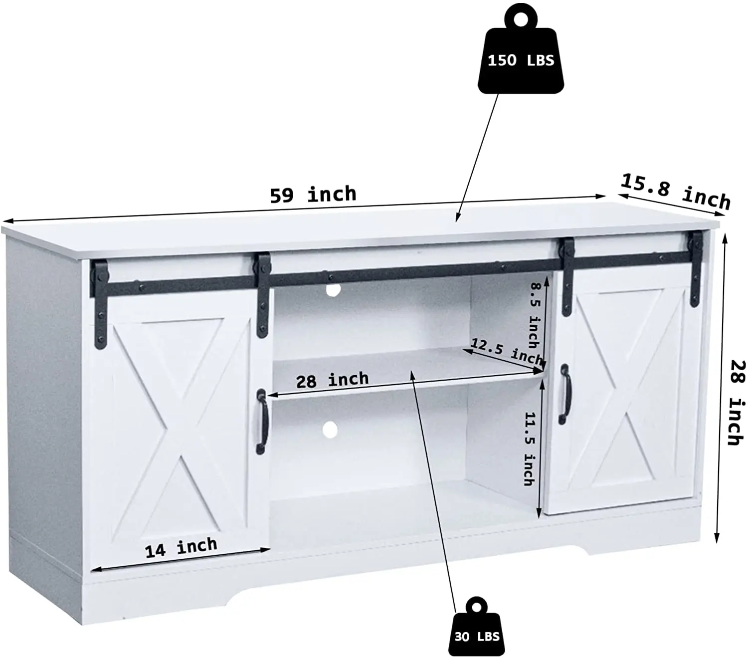 White industrial entertainment center TV console table