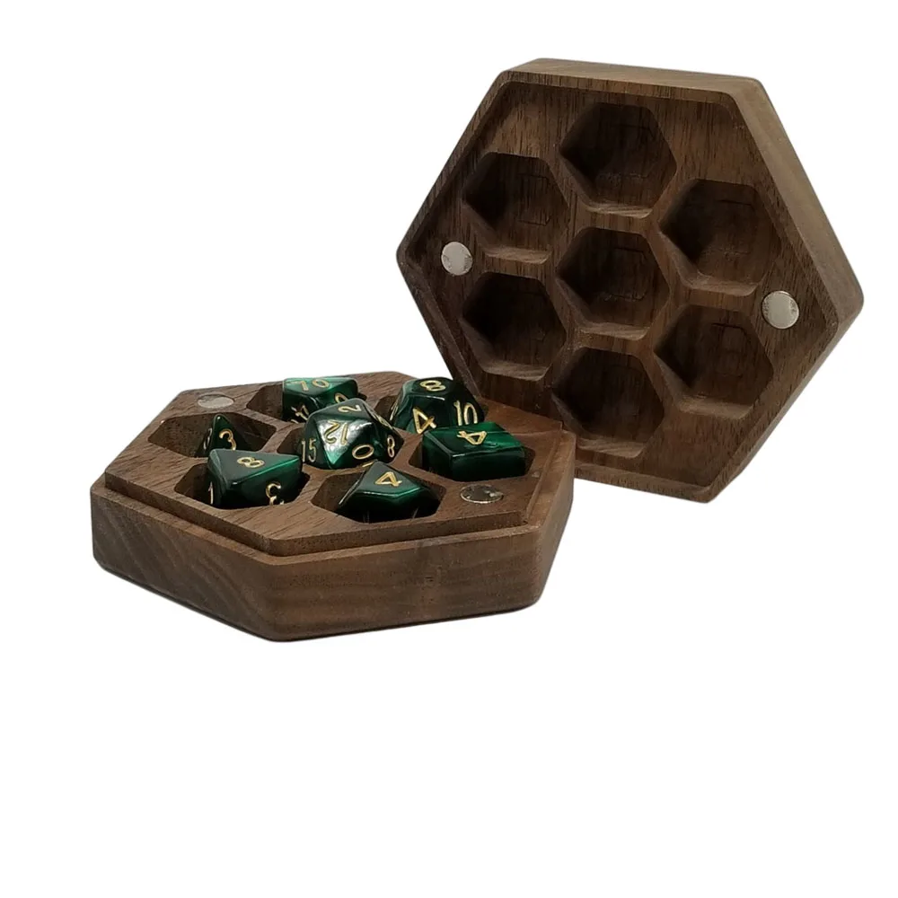 Laser Engraving Available Walnut Wood Honeycomb Hexagonal Hardwood Dice Box