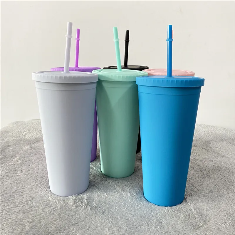 Unique wedding wholesale blank BPA Free Matte Finish Reusable 22oz Pastel Colored Double Walled Plastic Tumblers