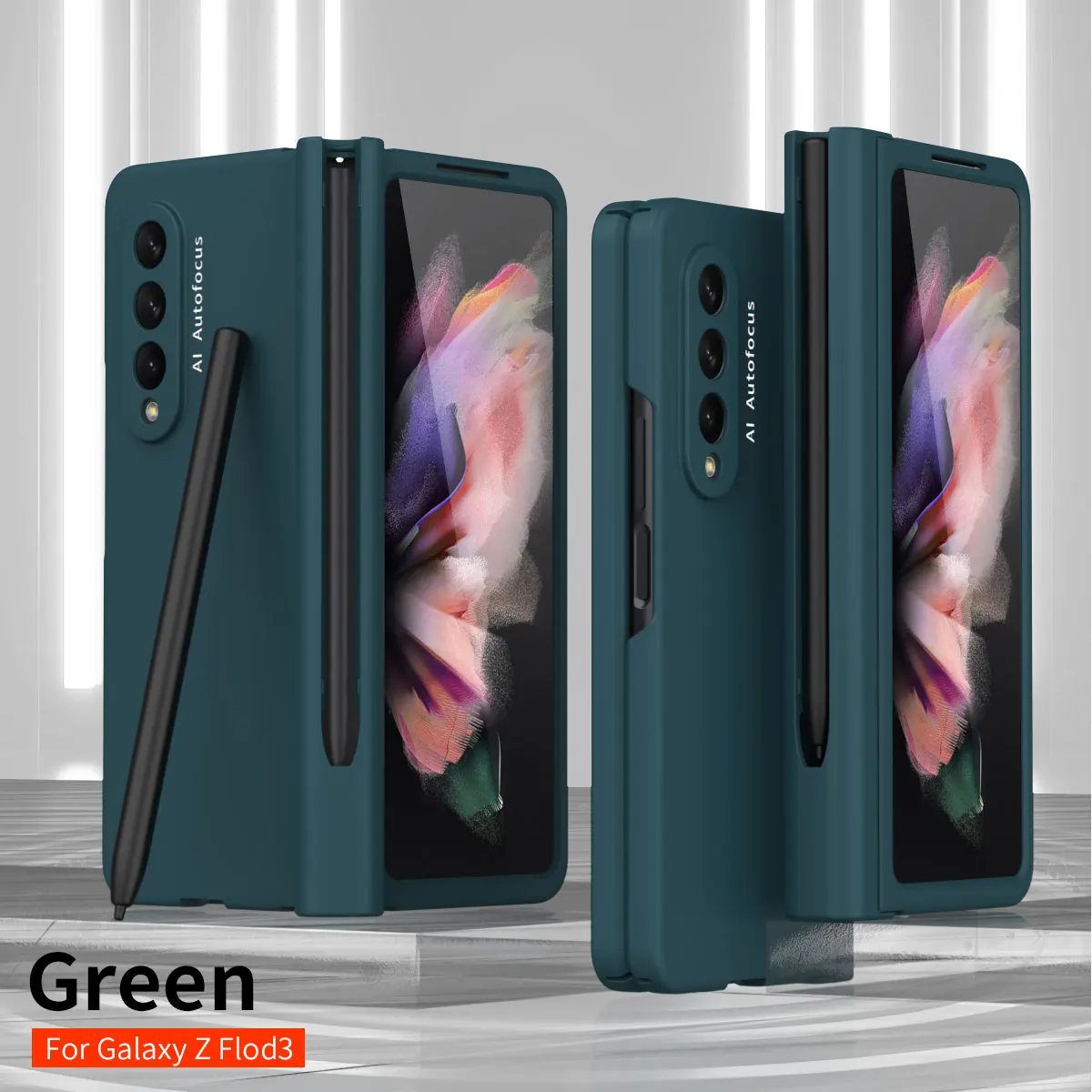 Hinge Protector Clear Phone Case Pen Holder for Samsung Galaxy Z Fold 3 5G S Pen Fold Edition Armor Protective Cover Front Film