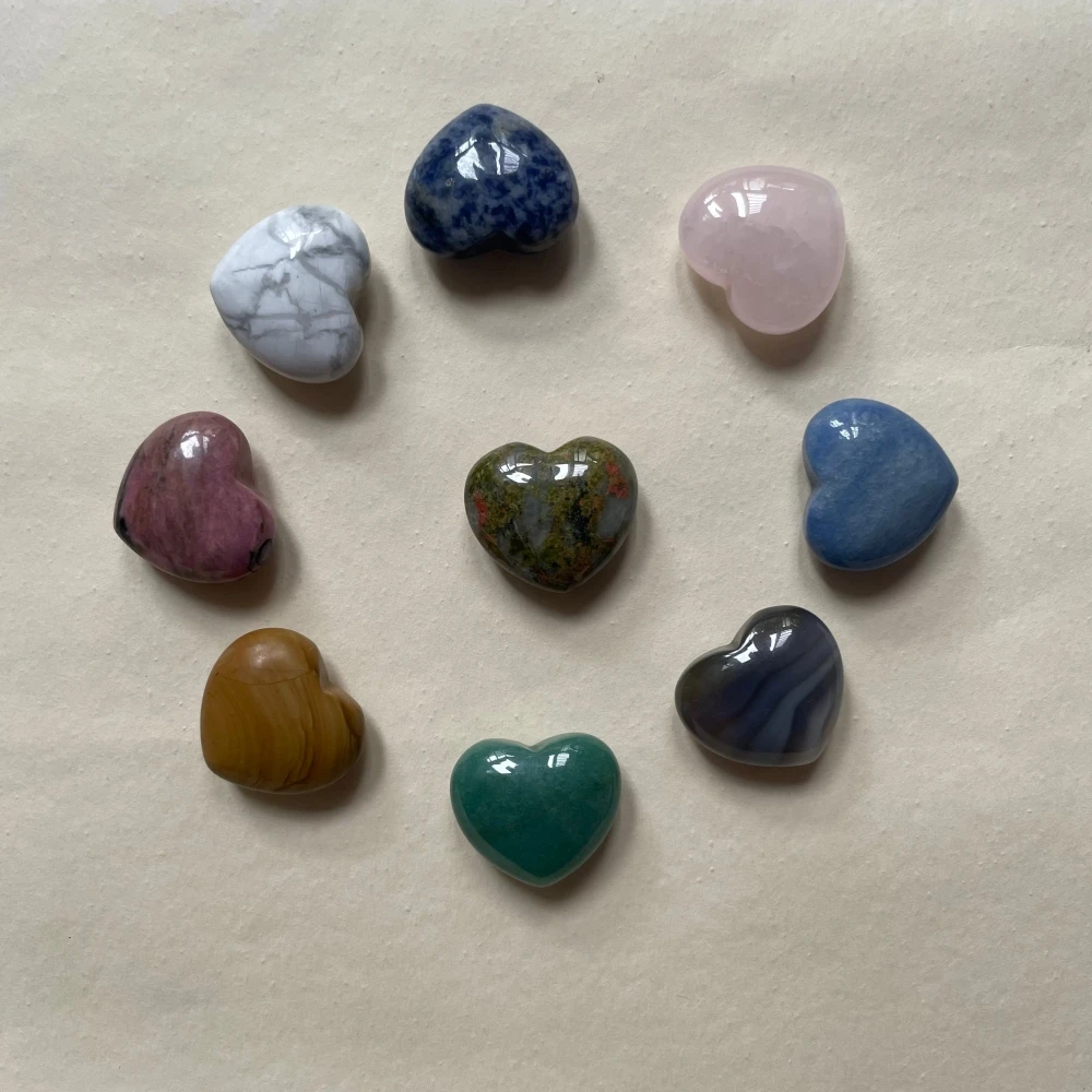 Healing Heart Love Stones Crystal Figurine Amethyst Rose Quartz Tiger Eye Engraved Mascot Craft for Gift and Decor