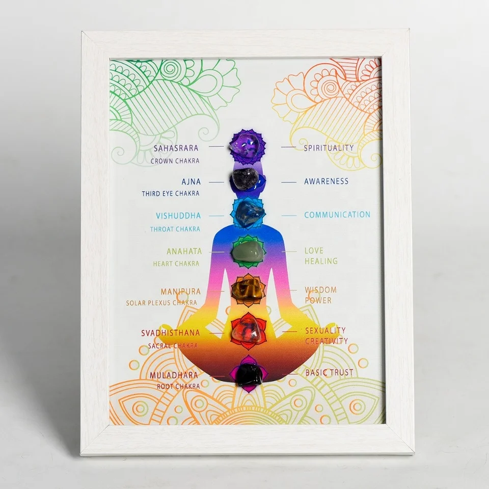 Wholesale natural picture frame crystal crafts chakra tumbled stone gemstone photo frame