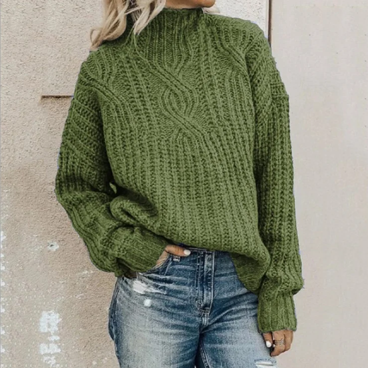 Женский свитер с высоким воротником, однотонные женские свитера, женские европейские свитера