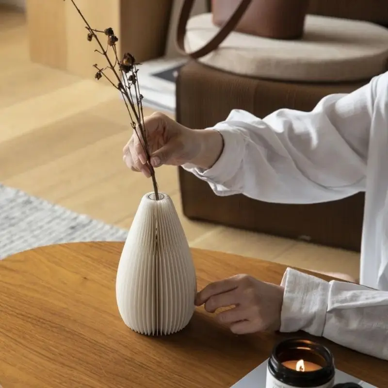 Mini Vase for Home Living Room Accordion Kraft Paper Bouquet Flower folding Vase