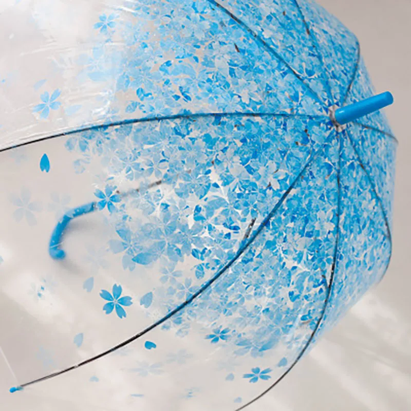 Newest Design Colorful Hot Sale Wholesale Sakura Pattern Transparent Windproof Rain Straight Umbrella