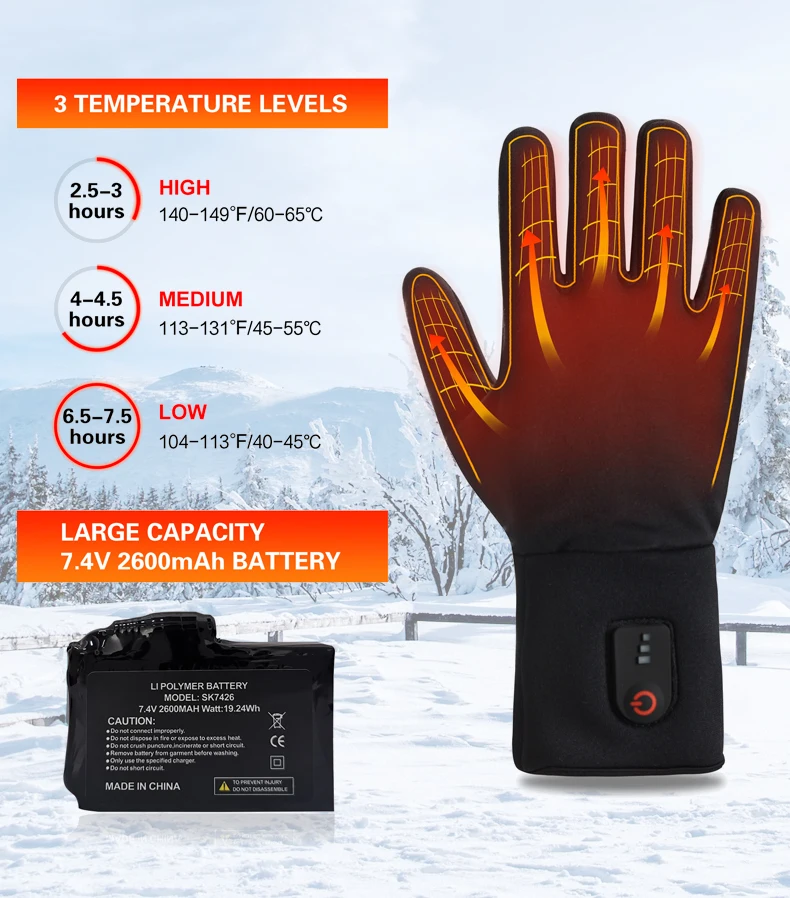 Winter Rechargeable battery heated gloves,thin riding gloves for men women, Heated electric Glove Liners with Touch Screen