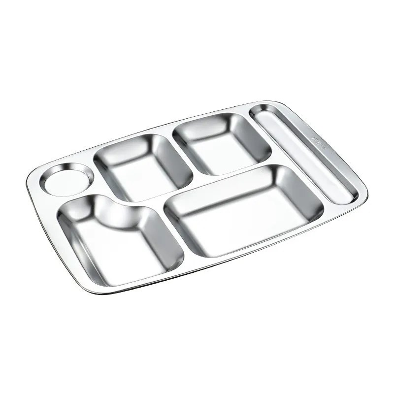 304 Stainless Steel Fast Food Tray Compartments Food Grade School Cafeteria Tray with Student Meal Tray Dishes & Plates