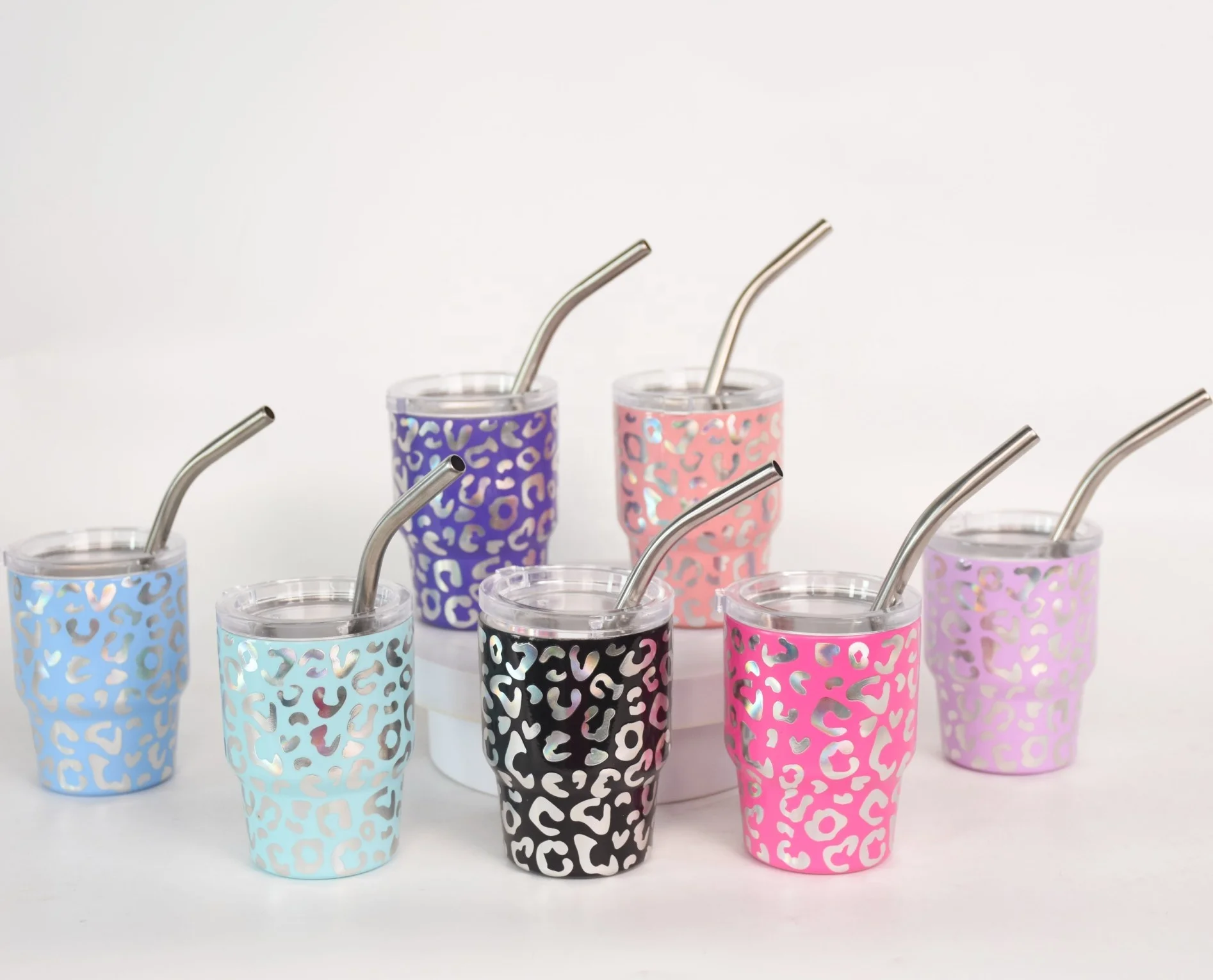 Leopard design new cute miniature small Mini Mugs 2oz leopard tumbler shot glass tumbler mini tumbler with ss straw