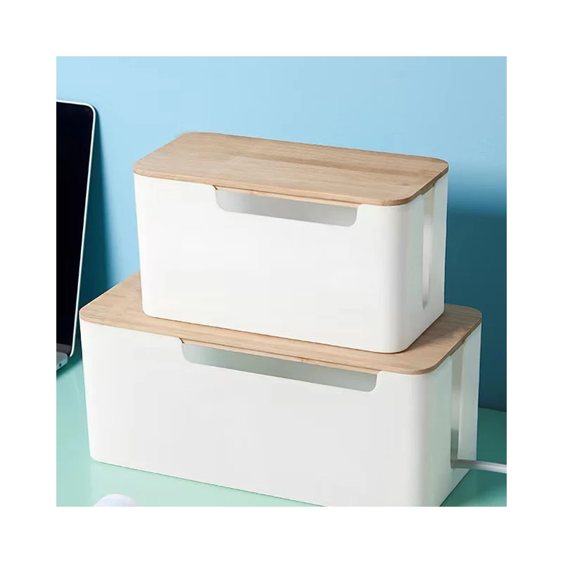 Cable management box wooden style cable organizer box to hide wires&power strips for home & office