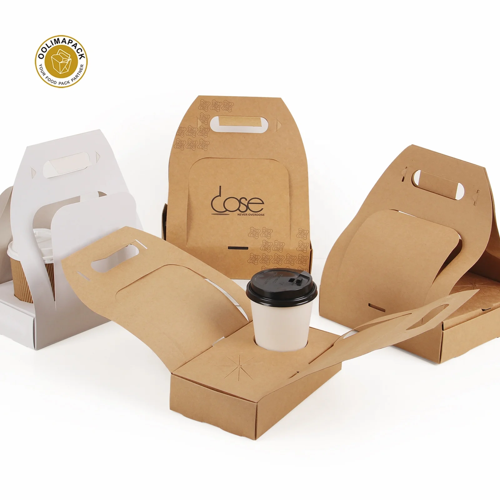 Biodegradable Disposable Paper Coffee Cup Carrier with Handle for Drink Takeaway