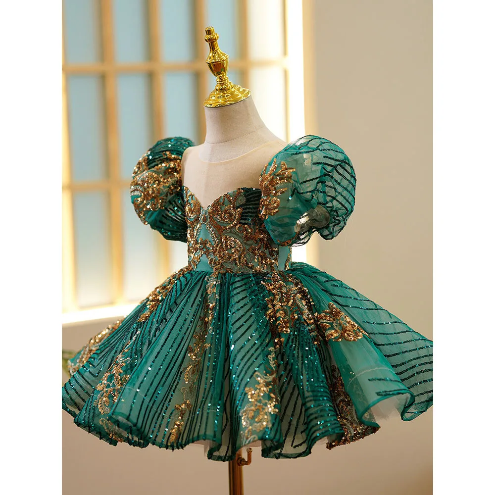 New Arrival Gorgeous Turquoise Pretty Baby Frock 1 to 14 Year Old Girl Clothes First Birthday Cute Flower Puffy Party Dress