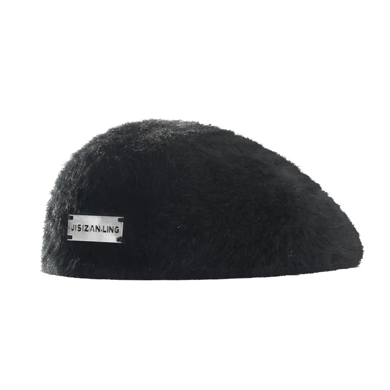 ZANDY Simple Fashion Casual Warm Metal Label Rabbit Hair Beret