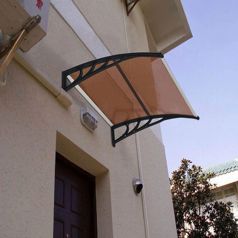 100 x 96 CM Household Application Door & Window Rain Cover Eaves Brown Board & Black Holder