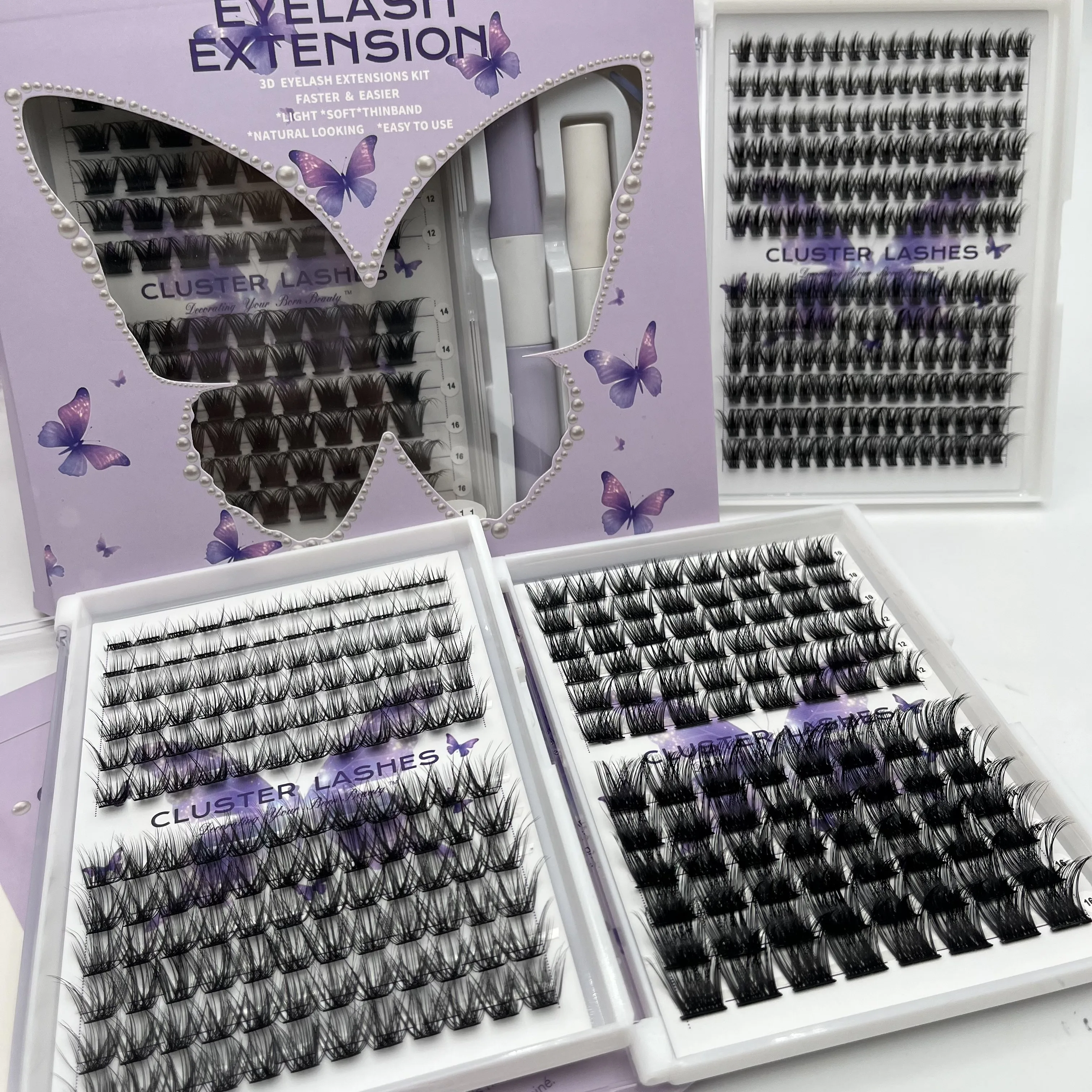 Factory Price Cluster Lashes 240pcs 40D DIY Eyelash Extension Eyelash Extension Kit 10-18mm Fluffy Lash Clusters