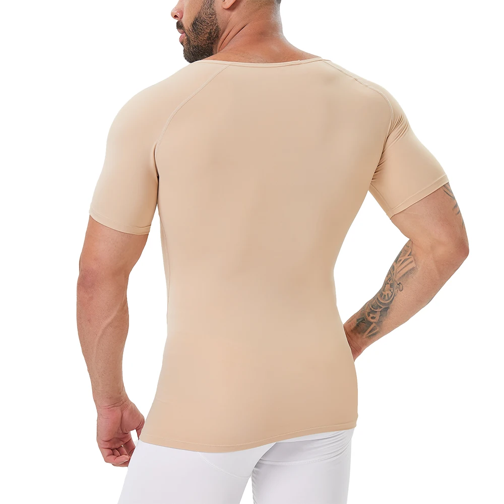 4-Way Stretch Cooling Fabric Compression Shirt Men Shapewear For Chest Abdomen Slimming Undershirt Short Sleeve Body Shaper