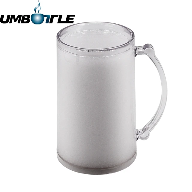 Food Grade AS 16oz Double Wall Freezer Gel Beer Mug With Handle