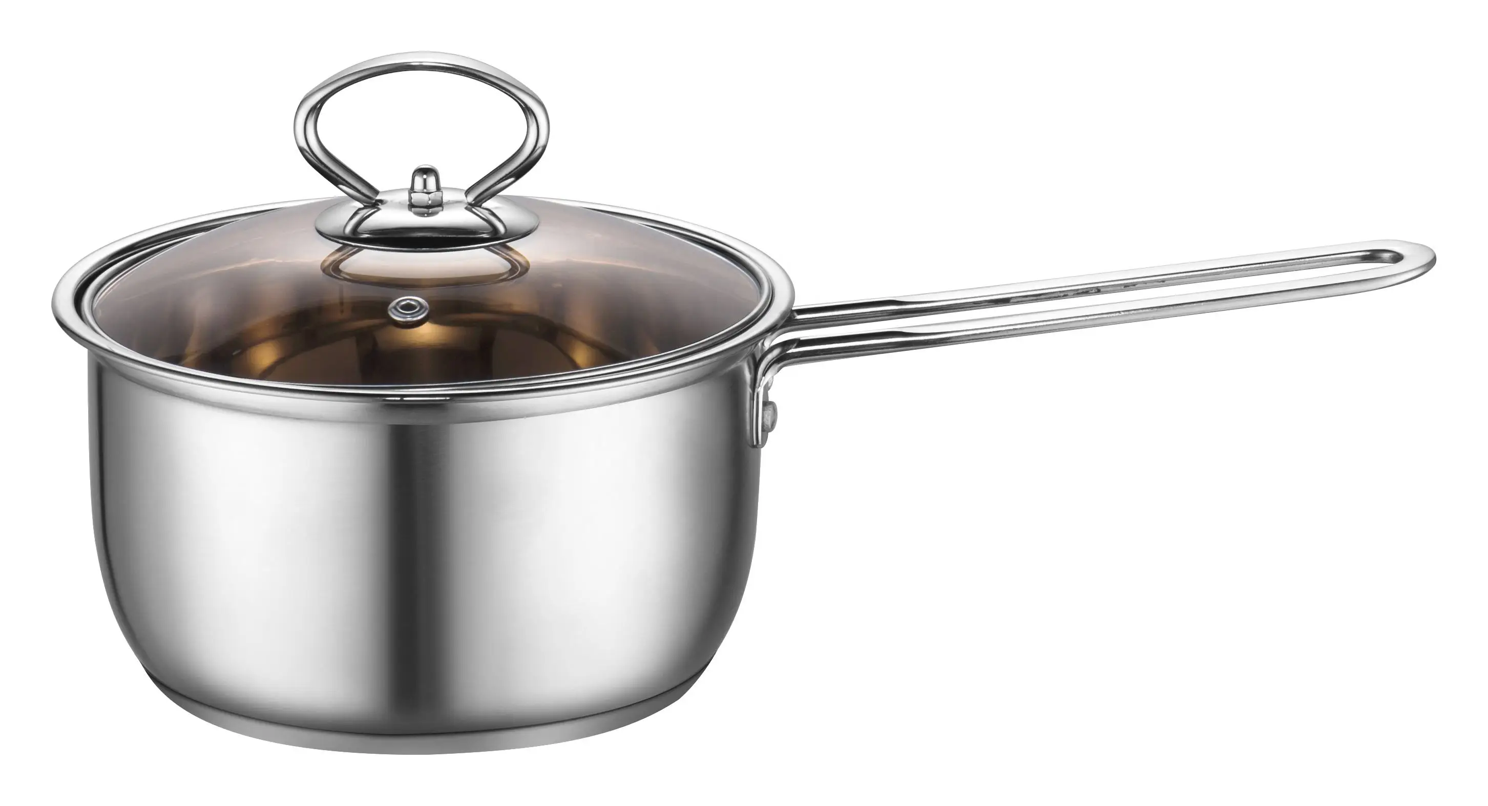 Wholesale Stainless Steel composite bottom Cookware Set and Pans with glass brown lid for kitchen induction cooker