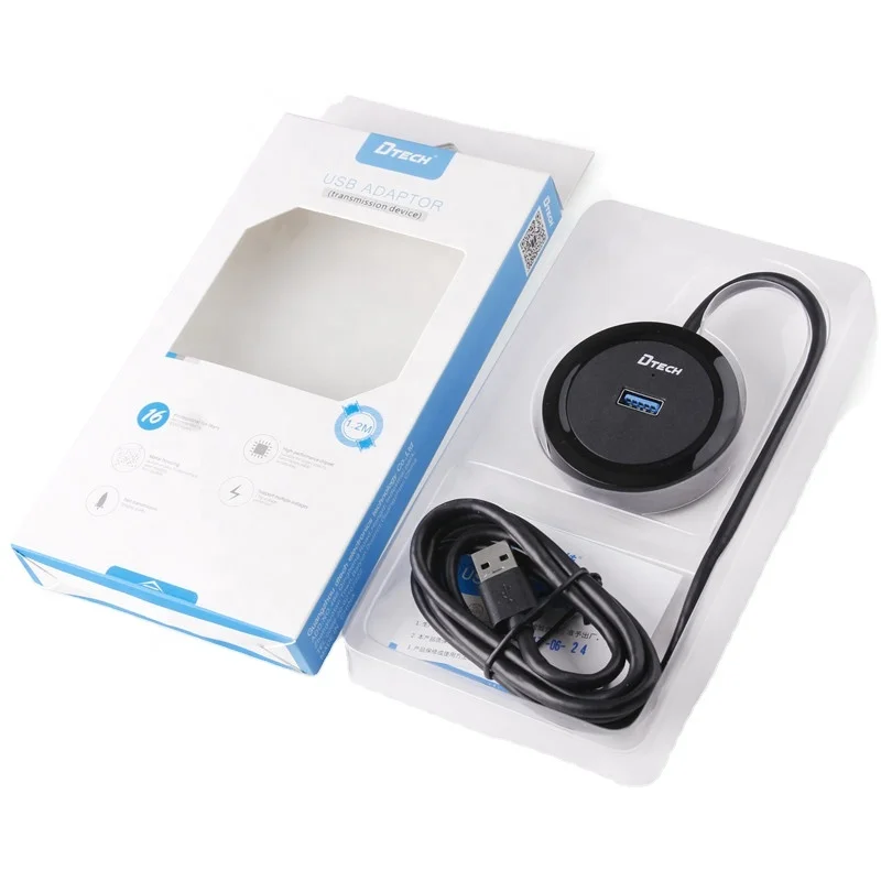 DTECH USB3.0 4 Port High Speed Expansion Hub Round Shape 2.4A Support Window Mac and Linux and Any USB Devices