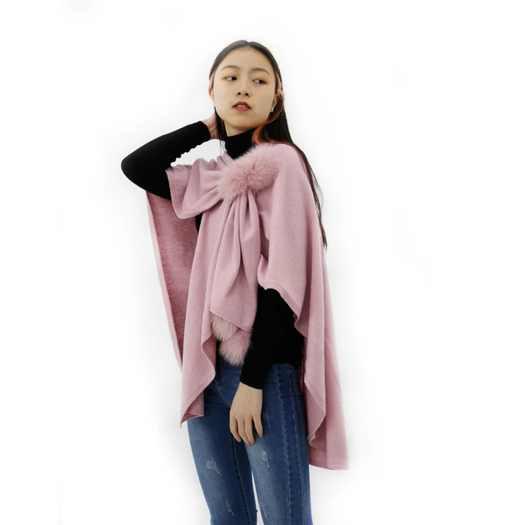 Модный дизайн Женская шаль из лисьего меха шерстяная Смешанная вязаная накидка с