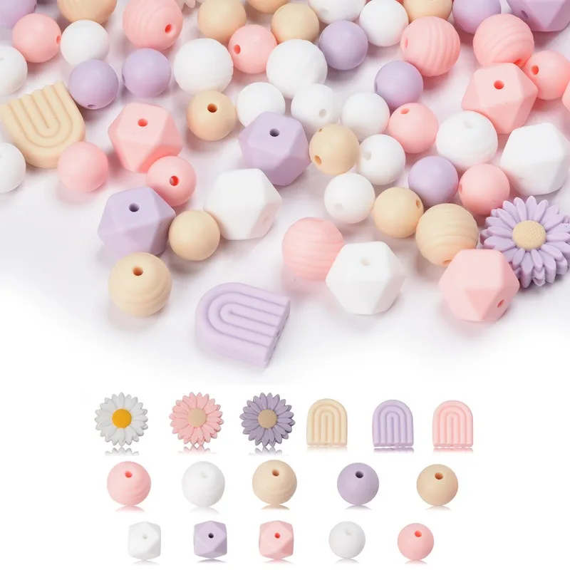 Factory Price Food Grade 15mm Baby Teething Colorful Print Bead Necklace Foof Grade For DIY Jewelry Making