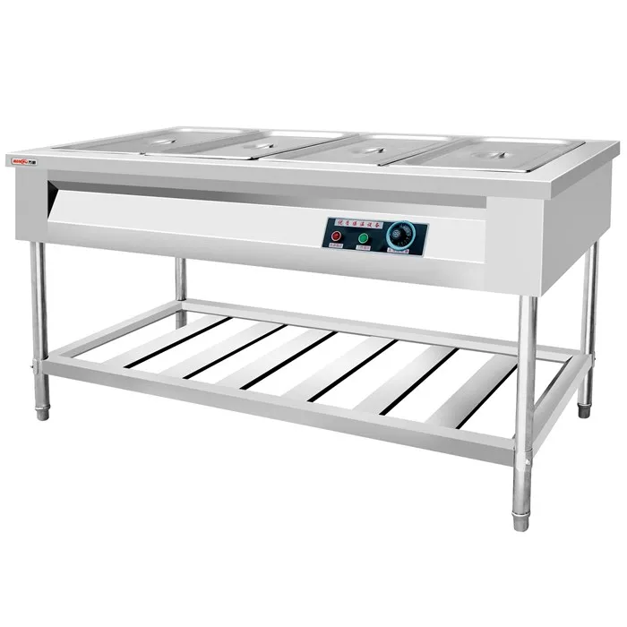 Restaurant Commercial Stainless Steel Hotel Kitchen Buffet Bain Marie Electric Food Steam Warmer Table w/ Glass Shelf Factory